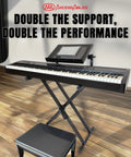 Two Tier Portable DJ Table Stand for Laptops, MIDI Controllers, Tablets and Sheet Music with keyboard, stage setup