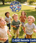 Rad Remote Control Helicopter Toy For Kids 8 To 16 with 2.4 GHz flying ball surrounded by children in a park, outdoor fun.