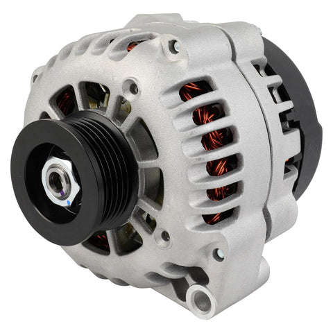 Front view of Beefed Up 12V 105Amp Alternator Replacement With CW S6 Pulley Fits Chevy S10 Blazer Astro Jimmy Sonoma Safari Isuzu Hombre 1998 1999 2000 4.3L V6 Models 10464084