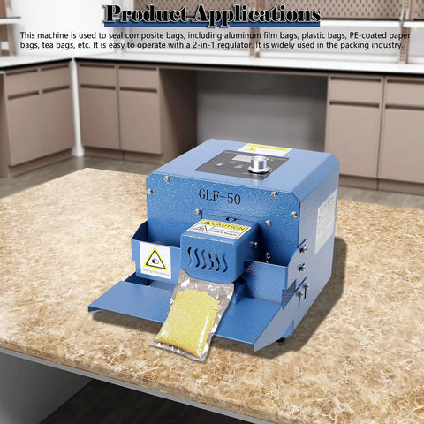 Automatic Heat Sealer Machine For Plastic Bags With Temperature Control And Continuous Roller Sealing, 80W, on countertop