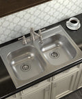 2000 Series 33 Inch 20 Gauge Drop In Double Bowl Stainless Steel Kitchen Sink With Quick Mount And Three Holes For Easy Installation