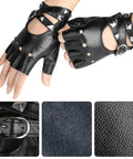 Womens Dope Edgy Punk Fingerless Leather Gloves Featuring Chill Ride Ready PU Half Finger Design With Grippy Wrist Wrap For Motoring Night Rides And Casual Hangout Wear