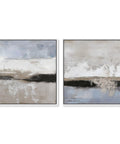 Two Piece Earth Tone Canvas Art Set In White Frames Hand Stretched Over Pine Wood Inner Frames 30 By 30 Inches Each Black Abstract Wall Decor For Modern Living Rooms