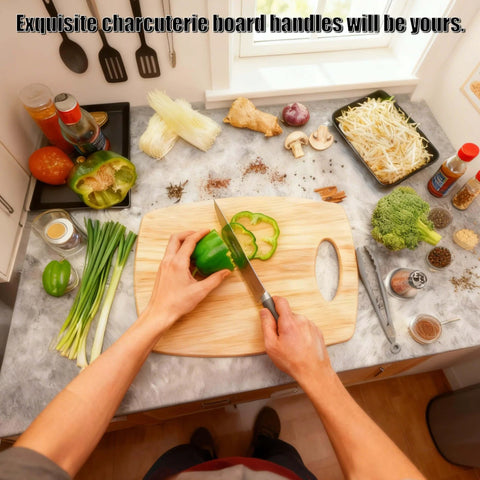 Person cutting green bell pepper on wooden cutting board with vegetables, using Pro Grade Acrylic Router Templates Set 6 In 1 For Precise Handles.