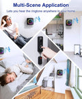 Wireless Doorbell Chime Extender Kit for Video Doorbell Systems in various rooms, black finish chime displayed on wall.