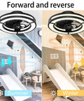Compact 19 Inch Ceiling Fan With Lights And Smart App Control, Remote Included, Low Profile Flush Mount in summer and winter modes