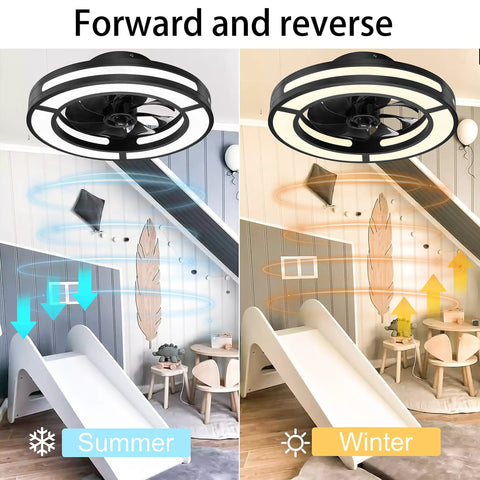Compact 19 Inch Ceiling Fan With Lights And Smart App Control, Remote Included, Low Profile Flush Mount in summer and winter modes