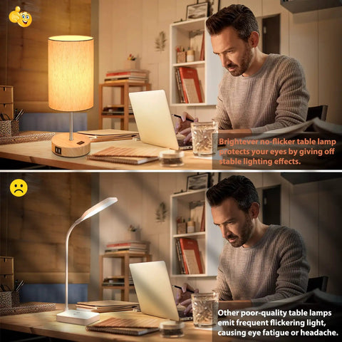 Table Lamps Set Of 2 With Touch Control, 2 USB Ports And AC Outlet, 3-Way Dimmable Bedside Lamps With Flaxen Fabric Shade in use.