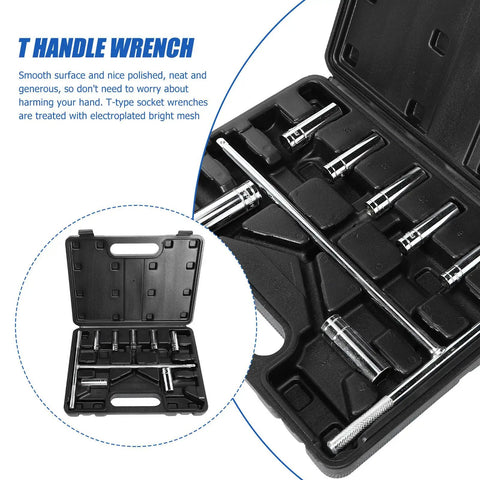 Workhorse Chrome Metric Socket Wrench Set Featuring T Handle Design And Non Slip Rubber Grip Made From Premium Vanadium Steel in case.