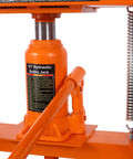 Solid Hydraulic Shop Press With Adjustable Table And Steel Plates 12 Ton Capacity Floor Mount H Frame Garage Powerhouse showing 12T hydraulic bottle jack and lever.