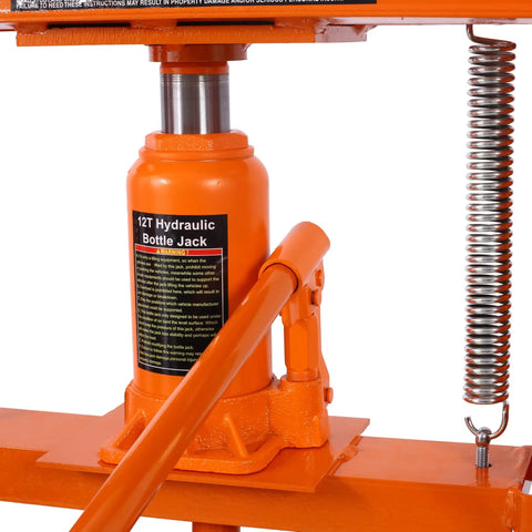 Solid Hydraulic Shop Press With Adjustable Table And Steel Plates 12 Ton Capacity Floor Mount H Frame Garage Powerhouse showing 12T hydraulic bottle jack and lever.