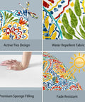 Outdoor Square Chair Cushions With Ties, Water Repellent Patio Seat Pads, 18.5 x 16 x 2 Inches, Set Of 4, Paisley Multi Pattern features