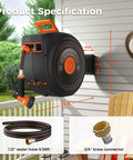 Heavy Duty Retractable Garden Hose Reel 100 Feet Half Inch For Outdoor Use With Wall Mount And 180 Degree Swivel Auto Rewind