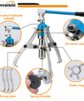 Beefy 20 Ton Hydraulic Gear Puller Set With Interchangeable 2 Or 3 Jaw Heads For Wheels Hubs And Rotors, showing parts