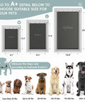 Top Shelf Medium Size Dog Door For Wall With 3 Flap Insulated Panel And Telescoping Tunnel Heck Yeah Slick All Steel Build For Pets Up To Forty Pounds Gets You Outside Like A Champ size guide with dimensions for small to large pets.