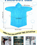 Detailed size chart of 40 Pack Disposable Rain Ponchos For Adults With Drawstring Hood And Elastic Sleeves, blue poncho dimensions