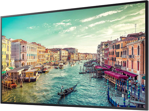 Premium 75 Inch 4K UHD Commercial Digital Signage Led Display showcasing a canal scene with colorful buildings and boats.