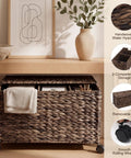 Large Rolling Wicker Storage Basket Made From Water Hyacinth, 15.5 Gallon Chest With Smooth Rolling Wheels and Divider Insert