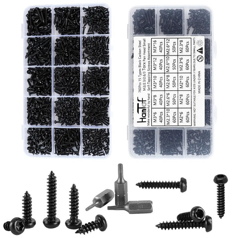 760 Pcs Heavy Duty Torx Star Drive Pan Head Self Tapping Wood Screws Black Carbon Steel M2 M2.3 M2.6 M3 Bulk Pack with drivers.