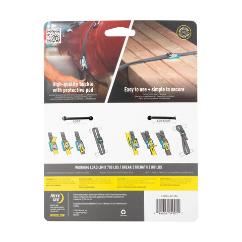 CamJam Tie Down Straps Pack of 2, Heavy Duty 6 Ft, package back showing instructions and features with cam buckle detail