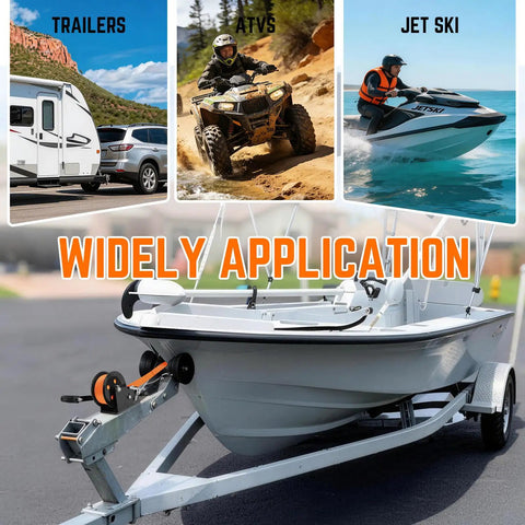 3500 Lb Heavy Duty Boat Trailer Winch With 33 Ft Polyester Strap, Dual Speed 4 To 1 And 8 To 1 Gear Ratios, Two Way Ratchet, Easy Load And Haul For Boats on boat trailer
