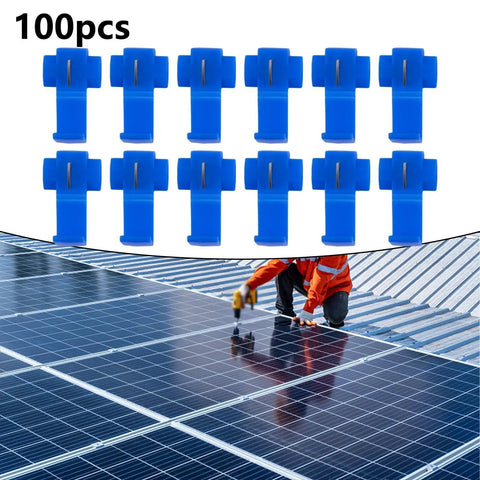 Get These 100 Blue Quick Splice Wire Connectors For Your Auto Electrical Setup. These T-Tap IDC Crimp Terminals Make AWG 14-16 Wire Splicing Easy Peasy Without Stripping Cables. 100 blue plastic metal connectors for solar panel wiring