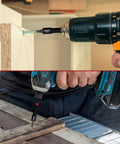 Hands using a drill with Beast Pro Grade Heavy Duty 29 Piece Magnetic Nut Driver Set for wood screwing tasks.