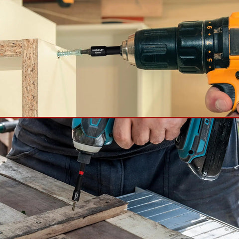 Hands using a drill with Beast Pro Grade Heavy Duty 29 Piece Magnetic Nut Driver Set for wood screwing tasks.