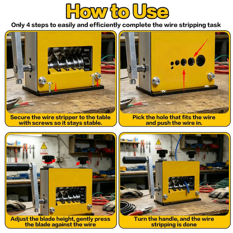 No Sweat Heavy Duty Wire Stripper Machine For Copper Cable 3 To 17 MM And Drill Compatible Stripping Tool steps demonstration