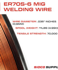 ER70S-6 MIG Welding Wire 0.35 Inch Diameter, 11 Lb Spool, copper-plated with specifications for mild steel welding