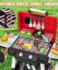 Epic Backyard BBQ Grill Playset For Kids With Smoke Sound And Lights showing dual-layer grill and 35-piece cooking set
