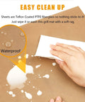 Easy cleanup of Three Pack PTFE Nonstick Heat Press Sheets, 16 By 20 Inch, showing waterproof surface being wiped clean