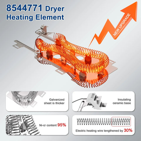 Dryer Heating Element Kit for Duet and Bravos XL 5400 Watt 240 Volt Heavy Duty with WP8544771 Element details.