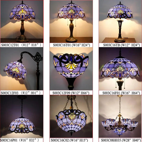 Tiffany Style Baroque Stained Glass Ceiling Light Fixture In Blue And Purple Semi Flush Mount, various designs displayed.
