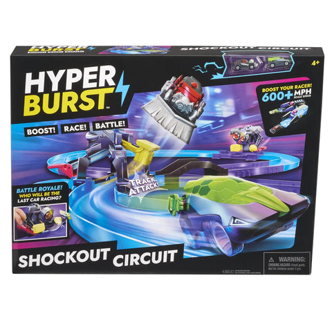 Box of Shockout Circuit Playset Race And Battle On A Customizable Track With Micro Scale Cars For High Speed Action And Endless Battle Royale Fun