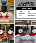 Custom Fit Mill And Lathe Tramming System for Fast No Fuss Alignment with 0.0005 Inch Dial Indicators shown on various machinery.