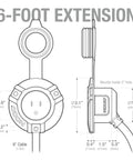 Technical diagram of 15A AC Port Plug 125V Power Inlet Socket with 6 Foot Outdoor Extension Cord for RV and marine use