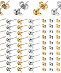 200 Pieces Ball Post Earring Studs And 240 Butterfly Backings Round Ball Ear Pins With Loop For Jewelry Dangle Earring Making In 4 Colors 4 mm, plated iron