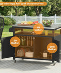43.3-Inch Outdoor Kitchen Island With Storage Cabinet And Stainless Steel Top, showcasing interior compartments and accessories.