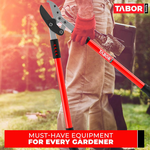 Gardener holding Anvil Lopper With Compound Action For Thick Branches, 19 Inch Aluminum Tree Trimmer Cuts Up To One And A Half Inch Clean Cut Capacity