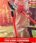 Gardener holding Anvil Lopper With Compound Action For 30 Inch Tree Trimming, visible blades and red ergonomic handle