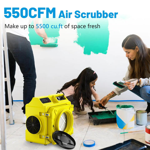 Serious Suction Power With 550 Cfm Hepa Filtration Three Stage Negative Air Machine Commercial Industrial Grade in a workspace.
