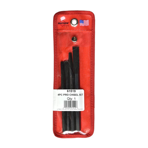 Cold Chisel Set Four Piece Pro Grade With Pouch, red case with visible chisels