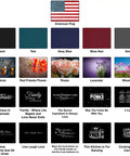 The image shows various stove top covers in different colors and designs, including American flag and floral patterns, next to an American flag.