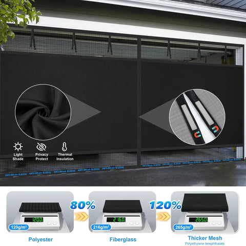 Magnetic Privacy Garage Door Screen For Two Car Garage 16 By 7 Feet No Fuss Hands Free Access Heavy Duty 265g Per Square Meter Mesh Blackout