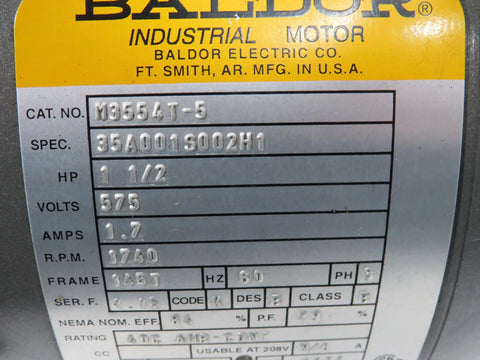 Label of Used M3554T5 200 To 575 Volt Dual Voltage Industrial Motor 3 Phase High Torque Workhorse Heavy Duty Replacement