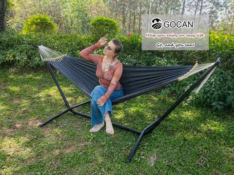 Extra Large Double Hammock For Two With 500Lb Capacity 220x150 Cm Canvas Cotton Bed in outdoor garden setup