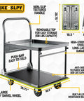 Upgraded Foldable Platform Cart Dolly With 700 Lb Capacity 2 Tier for warehouses; features non-slip handle, removable top, swivel wheels