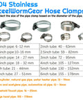 All Purpose 50 Pack Flexible Hose Clamps 6-29mm And 1 Quarter To 1 And 1 Eighth Inch, 304 Stainless Steel Worm Gear Clamps sizes chart