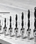 Seven Piece Heavy Duty Countersink Drill Bit Set Rock Solid High Speed Steel with L Wrench, sizes from 3mm to 10mm, ideal for clean cuts.